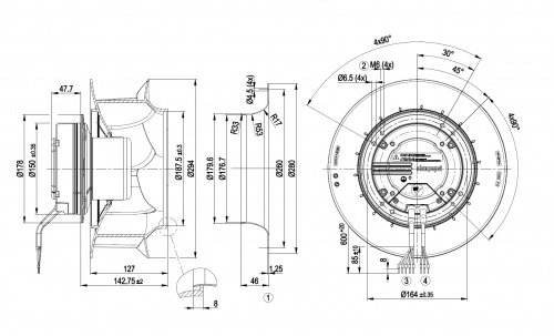 Центробежный вентилятор ebmpapst R3G280RO4071