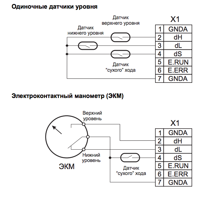 Схема подключения датчиков уровня