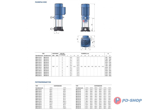 Многоступенчатый вертикальный насос Pedrollo MK 3/3