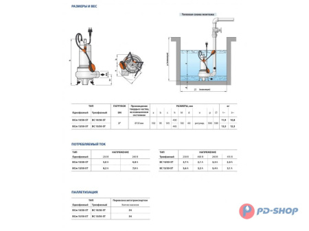 Насос фекальный Pedrollo BCm 10/50-ST кабель 10м