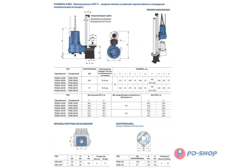 Насос фекальный Pedrollo VXCm 20/70-F кабель 10м
