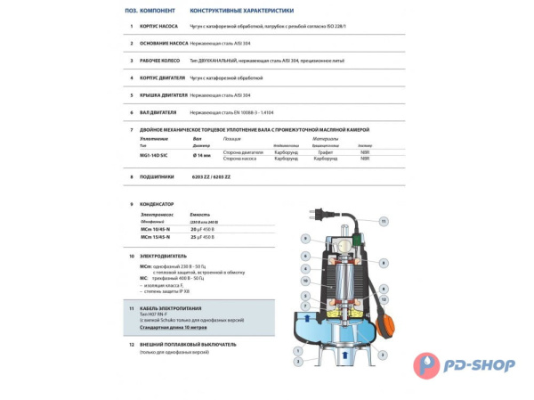 Насос фекальный Pedrollo MC10/45