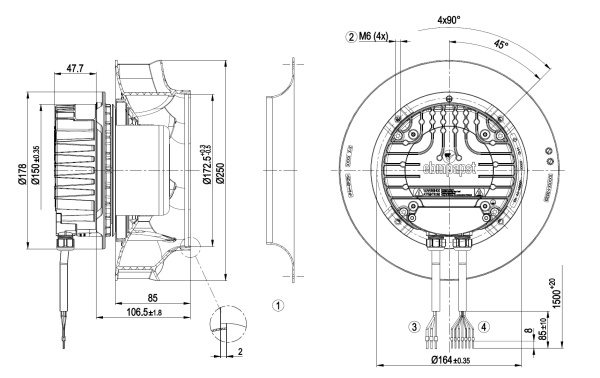 Центробежный вентилятор ebmpapst R3G250RR09P1