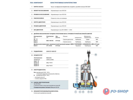 Насос дренажный Pedrollo D30 кабель 10м