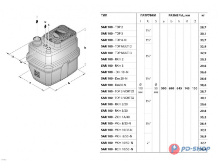 Станция насосная канализационная Pedrollo SAR 100 - VXm 10/50 10м